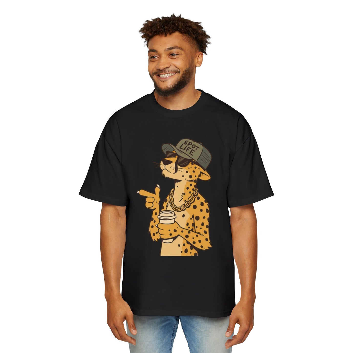 🐆 "Spot Life" Cheetah Streetwear Oversized T-Shirt – Urban Cool Attitude Tee