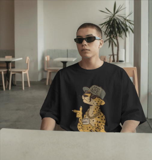 🐆 "Spot Life" Cheetah Streetwear Oversized T-Shirt – Urban Cool Attitude Tee