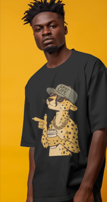 🐆 "Spot Life" Cheetah Streetwear Oversized T-Shirt – Urban Cool Attitude Tee
