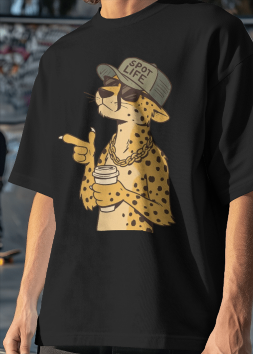 🐆 "Spot Life" Cheetah Streetwear Oversized T-Shirt – Urban Cool Attitude Tee