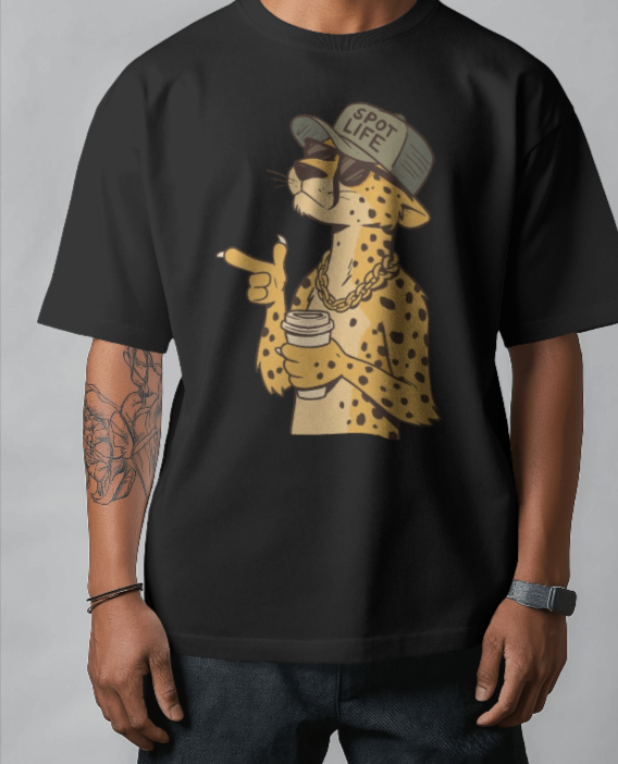 🐆 "Spot Life" Cheetah Streetwear Oversized T-Shirt – Urban Cool Attitude Tee
