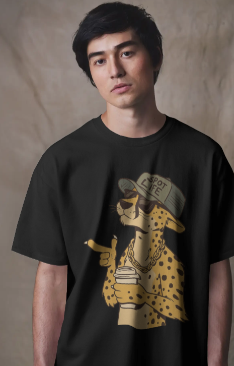 🐆 "Spot Life" Cheetah Streetwear Oversized T-Shirt – Urban Cool Attitude Tee