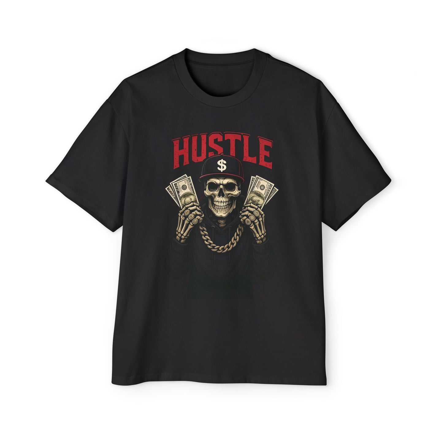 Hustle Till You Make It" Skull Streetwear Tee – Bold Urban Grind Oversize T-Shirt