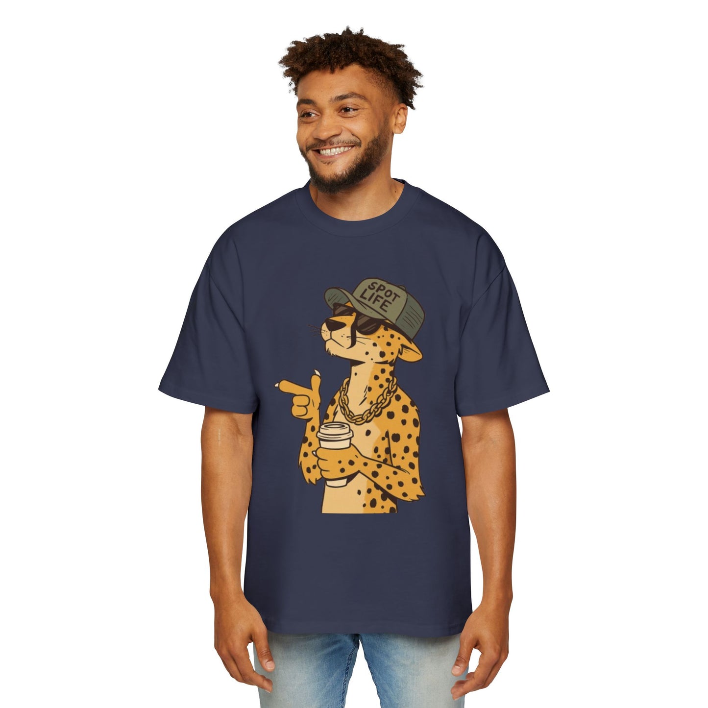 🐆 "Spot Life" Cheetah Streetwear Oversized T-Shirt – Urban Cool Attitude Tee